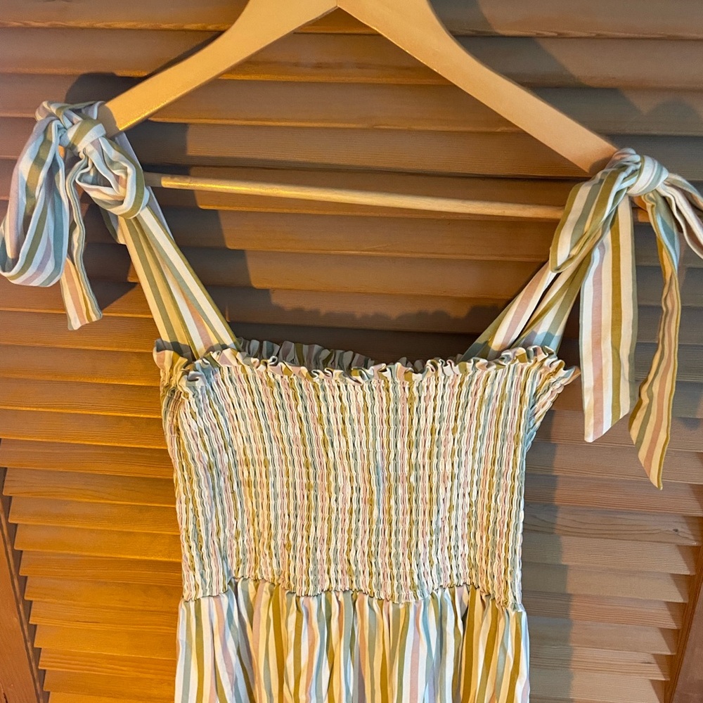 POLISHED PRINTS Striped Yellow and White Sundress L - Picture 2 of 5